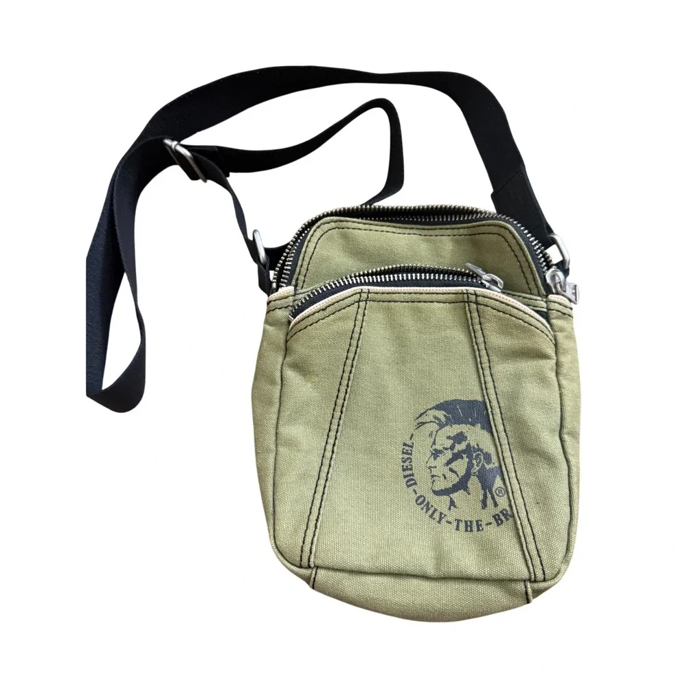 Diesel Olive Green Canvas Crossbody Bag Mohawk Logo Utility Messenger Messenger